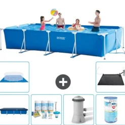 Intex rektangulär ram swimmingpool - 450 x 220 x 84 cm - Blå - ingår Tillbehör A300