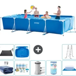 Intex rektangulär ram swimmingpool - 450 x 220 x 84 cm - Blå - ingår Tillbehör A275