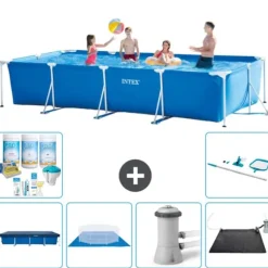 Intex rektangulär ram swimmingpool - 450 x 220 x 84 cm - Blå - ingår Tillbehör CB97