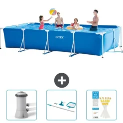 Intex rektangulär ram swimmingpool - 450 x 220 x 84 cm - Blå - ingår Tillbehör CB82