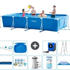 Intex rektangulär ram swimmingpool - 450 x 220 x 84 cm - Blå - ingår Tillbehör A325