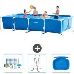 Intex rektangulär ram swimmingpool - 450 x 220 x 84 cm - Blå - ingår Tillbehör A280