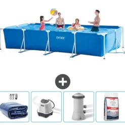 Intex rektangulär ram swimmingpool - 450 x 220 x 84 cm - Blå - ingår Tillbehör CB54