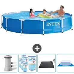 Intex Round Frame Simbassäng - 366 x 76 cm - Blå - Inklusive Tillbehör - CB91