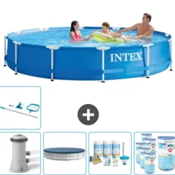 Intex Round Frame Simbassäng - 366 x 76 cm - Blå - Inklusive Tillbehör - CB21