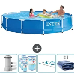 Intex Round Frame Simbassäng - 366 x 76 cm - Blå - Inklusive Tillbehör - CB93