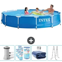 Intex Round Frame Simbassäng - 366 x 76 cm - Blå - Inklusive Tillbehör - CB95