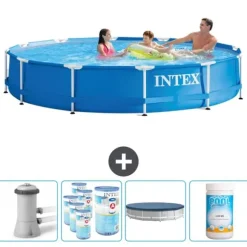 Intex Round Frame Simbassäng - 366 x 76 cm - Blå - Inklusive Tillbehör - CB87