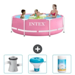 Intex Round Frame Swimming Pool - 244 x 76 cm - Rosa - Ingår Tillbehör CB77