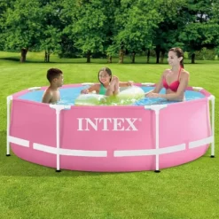 Intex Round Frame Swimming Pool - 244 x 76 cm - Rosa - Ingår Tillbehör CB77