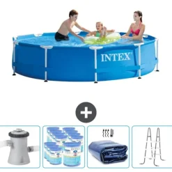 Intex Round Frame Swimming Pool - 305 x 76 cm - Blå - Inklusive Tillbehör - CB95