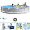 Intex Round Prism Frame Pool - 366 x 76 cm - Grå - Inklusive Tillbehör - CB28