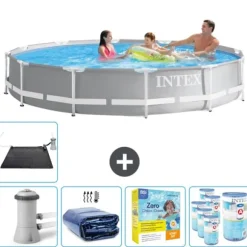 Intex Round Prism Frame Pool - 366 x 76 cm - Grå - Inklusive Tillbehör - CB25