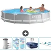 Intex Round Prism Frame Pool - 366 x 76 cm - Grå - Inklusive Tillbehör - CB90