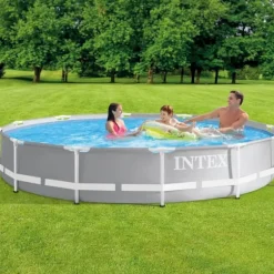 Intex Round Prism Frame Pool - 366 x 76 cm - Grå - Inklusive Tillbehör - CB90