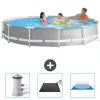 Intex Round Prism Frame Pool - 366 x 76 cm - Grå - Ingår Tillbehör CB79