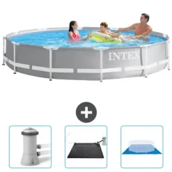 Intex Round Prism Frame Pool - 366 x 76 cm - Grå - Ingår Tillbehör CB79