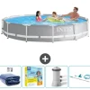 Intex Round Prism Frame Pool - 366 x 76 cm - Grå - Ingår Tillbehör CB14