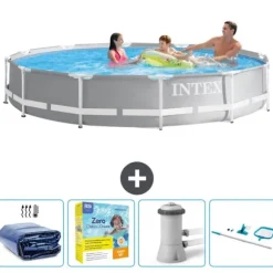 Intex Round Prism Frame Pool - 366 x 76 cm - Grå - Ingår Tillbehör CB14