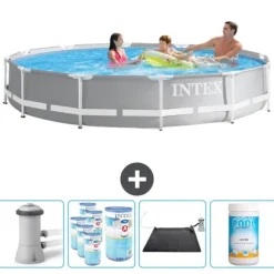 Intex Round Prism Frame Pool - 366 x 76 cm - Grå - Inklusive Tillbehör - CB92