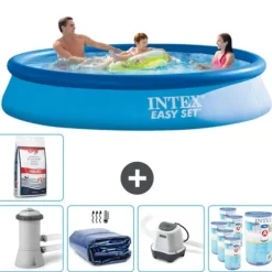 Intex Rund Uppblåsbar Easy Set Pool - 366 x 76 cm - Blå - Inklusive Tillbehör - CB55