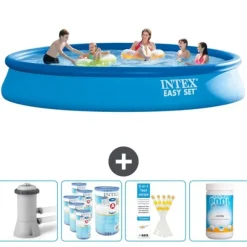 Intex Rund Uppblåsbar Easy Set Pool - 457 x 84 cm - Blå - Inklusive Tillbehör - CB85