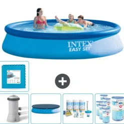 Intex Rund Uppblåsbar Easy Set Pool - 396 x 84 cm - Blå - Inklusive Tillbehör - CB16