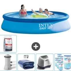 Intex Rund Uppblåsbar Easy Set Pool - 396 x 84 cm - Blå - Inklusive Tillbehör - CB55