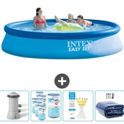 Intex Rund Uppblåsbar Easy Set Pool - 396 x 84 cm - Blå - Inklusive Tillbehör - CB86