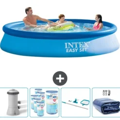 Intex Rund Uppblåsbar Easy Set Pool - 366 x 76 cm - Blå - Inklusive Tillbehör - CB93