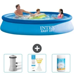 Intex Rund Uppblåsbar Easy Set Pool - 366 x 76 cm - Blå - Ingår Tillbehör CB73