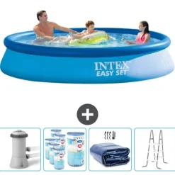 Intex Rund Uppblåsbar Easy Set Pool - 366 x 76 cm - Blå - Inklusive Tillbehör - CB95