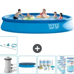 Intex Rund Uppblåsbar Easy Set Pool - 457 x 84 cm - Blå - Inklusive Tillbehör - CB21