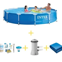 Intex simbassäng - metallram - 366 x 76 cm - WAYS underhållspaket, filterpump och markduk