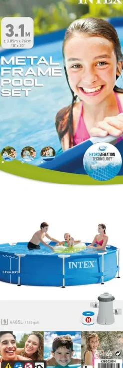Intex swimmingpool - metallram - 305 x 76 cm - inklusive solsegel- och filterpump