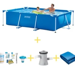 Intex swimmingpool - Rampool - 260 x 160 x 65 cm - Inklusive WAYS underhållspaket, filterpump och markduk