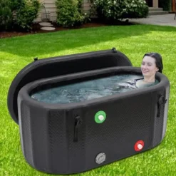 Isbad & kallbadkar - Uppblåsbar portabel badbalja - 132×70×54 cm - Med isolerat lock - 275 l - För vuxna - Plast - Svart