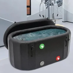 Isbad Kallbadkar - Uppblåsbar badtunna - Med lock - 150×80×75 cm - För vuxna - Plast - Svart