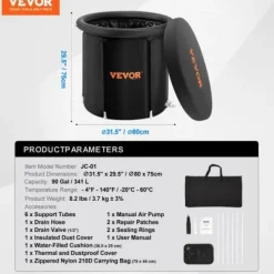 Isbadkar, 80x75 cm, Portabel Uppblåsbar Hopfällbar, Kallterapi