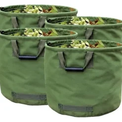 IvyH - 4 x Trädgårdspåse 125L Extra robust med Handtag, Grön Bladplockningspåse med Militärduk H45.7 cm, D55.8