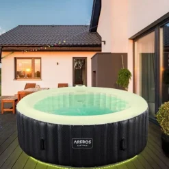 Jacuzzi Läder Premium 4 Personer – Ø184 cm – 812L – 120 Massagestrålar – Med Värme, Filterpump, Isoleringspaneler & Lyxig Läderlook – Svart – Inomhus | CDON