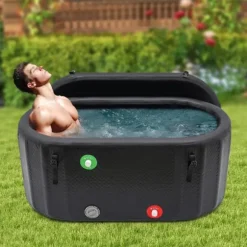 Kallbadkar / Isbadkar - Uppblåsbar tub - 370 L - 150 x 80 cm - Med isolerat lock - Portabel - Grå