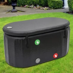 Kallbadkar / Isbadkar - Uppblåsbar tub - 370 L - 150 x 80 cm - Med isolerat lock - Portabel - Grå