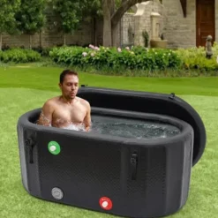 Kallbadkar / Isbadkar - Uppblåsbar tub - 370 L - 150 x 80 cm - Med isolerat lock - Portabel - Grå