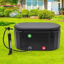 Kallbadkar / Isbadkar - Uppblåsbar tub - 370 L - 150 x 80 cm - Med isolerat lock - Portabel - Grå