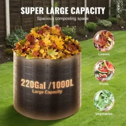 Kompostbehållare 220 gallon, expanderbar utomhuskompostor, enkel installation & hög kapacitet för bördig jord.
