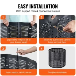 Kompostbehållare 220 gallon, expanderbar utomhuskompostor, enkel installation & hög kapacitet för bördig jord.