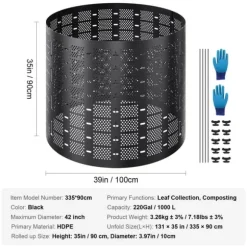 Kompostbehållare 220 gallon, expanderbar utomhuskompostor, enkel installation & hög kapacitet för bördig jord.