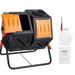 Kompostbehållare, Dubbelfack Komposttunna, 78,5x60,5x79,5 cm, Svart, Stålram