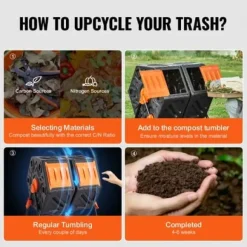 Kompostbehållare, Dubbelfack Komposttunna, 78,5x60,5x79,5 cm, Svart, Stålram